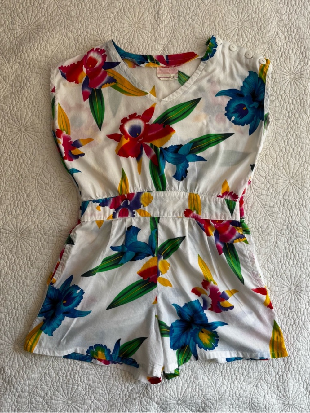 Vintage 1990s OP OCEAN PACIFIC Floral Cotton Romper / S - Picture 16 of 16